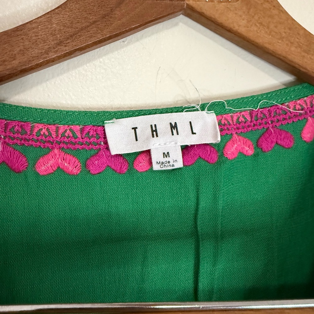 THML Embroidered Flutter-Sleeve Top in Green & Pink in size medium - Picture 4 of 10
